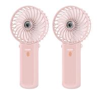 Lepwings Portable Fan Handheld 2 Pack - Mini Rechargeable Neck Hanging Fan with 16-Hour Cooling, 4-Speeds Foldable Pocket Fan for Summer Outdoor Travel Home Office - Pink