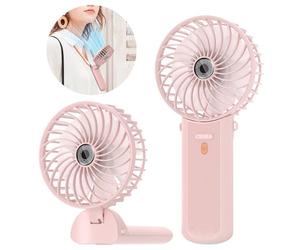 Lepwings Portable Mini Handheld Fan - Rechargeable Neck Hanging Fans with 16-Hour Cooling, Personal Handy Fan 4-Speeds Foldable Pocket Fan for Summer Outdoor Travel Home Office - Pink