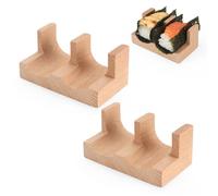 LEQC Wooden Taco Holder Stand for Sushi Hand Roll, Temaki & Sushi Roll - 1/2/3/5 Slot Sushi Display Tray, Natural Wood Serving Platter (2 pcs per Pack) (2 Slot (2 pcs))