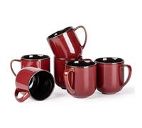 LERATIO 12OZ Ceramic Coffee Mugs Set of 6, Large Porcelain Coffee Cups With Large Handle For Latte,Cappuccino,Milk,Cocoa,|Dishwasher&Microwave Safe Mug Sets,Ideal for Man,Woman,Dad, Mom-Red