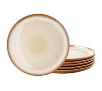 LeRatio Breakfast and Dessert Plates Set of 6-21.5cm Scratch Resistant Stoneware Side Plate, Dishwasher and Microwave Safe, Salad/Small Plates, Cappuccino