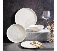 LERATIO Ceramic Dinnerware Sets for 4,Porcelain Plates and Bowls Sets with Wavy Edge,Microwave & Dishwasher & Oven Safe,Light Weight & Scratch Resistant Dishes Sets-Service for 4 (12pcs)-White