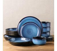 LERATIO Ceramic Dinnerware Sets with Pasta Bowls for 4,Reactive Glaze Plates and Bowls Sets,Oven &Microwave & Dishwasher Safe,Light Weight & Scratch Resistant Dishes Sets-Service for 4 (16pcs)-BLUE