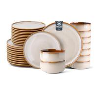 LeRatio Crockery Set for 12 People, Stoneware Crockery Set, 36 Pieces, Reactive Glaze, Scratch-Resistant Bowl and Plate Set, Dishwasher and Microwave Safe for Dinner Service