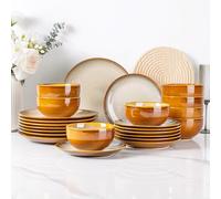 LeRatio Crockery Set for 8 People, Stoneware Crockery Set, 24 Pieces, Ceramic, Reactive Glaze, Scratch-Resistant, Bowl and Plate Set, Dishwasher and Microwave Safe