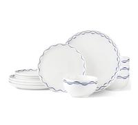 LeRatio Dinner Set for 4, 12 Pieces Porcelain Plates and Bowls Set, Chip & Scratch Resistant Reactive Glazed Dinnerware Set, Dishwasher & Microwave Safe Crockery Set
