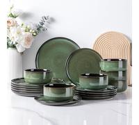 LeRatio Dinner Set for 6, 18 Piece Stoneware Plates and Bowls Set, Chip & Scratch Resistant Reactive Glazed Dinnerware Set, Dishwasher & Microwave Safe Crockery Set (Jade Green, Service for 6)