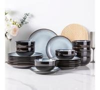 LeRatio Dinner Set for 6, 18 Piece Stoneware Plates and Bowls Set, Chip & Scratch Resistant Reactive Glazed Dinnerware Set, Dishwasher & Microwave Safe Crockery Set,Ocean Blue