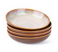 LERATIO Large Pasta Bowls,38oz Ceramic Pasta Bowls,9.0" Reactive Glaze Pasta Bowl Set of 4,Microwave & Dishwasher,Oven Safe,Wide Serving Bowls for Salad,Pasta,Fruit,Scratch Resistant-Khaki