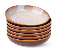 LERATIO Large Pasta Bowls,38oz Ceramic Pasta Bowls,9.0" Reactive Glaze Pasta Bowl Set of 6,Microwave & Dishwasher,Oven Safe,Wide Serving Bowls for Salad,Pasta,Fruit,Scratch Resistant-Khaki