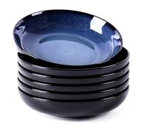 LERATIO Large Pasta Bowls,38oz Ceramic Pasta Bowls,9.0'' Reactive Glaze Pasta Bowl Set of 6,Microwave & Dishwasher,Oven Safe,Wide Serving Bowls for Salad,Pasta,Fruit,Scratch Resistant-Blue, (LPB011)