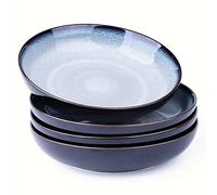 LERATIO Pasta Bowls,Ceramic 38oz Pasta Bowls,9.0" Reactive Glaze Pasta Bowl Set of 4,Microwave & Dishwasher,Oven Safe,Large Wide Serving Bowls for Salad, Dessert, Pizza, Fruit,Gray White