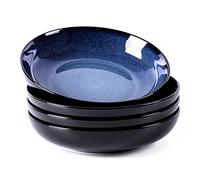 LERATIO Pasta Bowls,Ceramic 38oz Pasta Bowls,9.0" Reactive Glaze Pasta Bowl Set of 4,Microwave & Dishwasher,Oven Safe,Large Wide Serving Bowls for Salad, Dessert,Pizza,Fruit -Blue