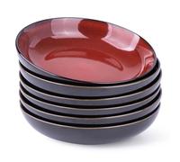 LERATIO Pasta Bowls,Ceramic 38oz Pasta Bowls,9.0"" Reactive Glaze Pasta Bowl Set of 6,Microwave & Dishwasher,Oven Safe,Large Wide Serving Bowls for Salad, Dessert,Pizza,Fruit -Red, LPB011