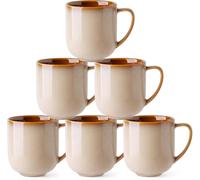 LeRatio Stoneware Coffee Mugs Set of 6, 350 ml Coffee Cups with Large Handle for Latte, Cappuccino, Milk,Cocoa, Dishwasher Safe Mug Sets, Cappuccino