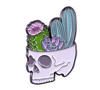 Leraverppy Enamel Pin,Cactus in Skull Lapel Pin,Dark Romance Badge,Death Joke Brooch,Gift for Teens Student Friend DIY Decor Accessory for Canvas Bag Backpack Lanyards Denim Jacket Pin Collection
