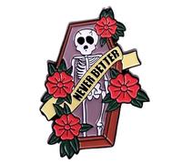 Leraverppy Enamel Pin,Death Humor Lapel Pin,Never Beter Badge,Skeleton In the Coffin Brooch,Gift for Teen Students Friend Family DIY Decor Accessory Pin for Canvas Bag Backpack Lanyards Denim Jacket