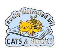 Leraverppy Enamel Pin Easily Distracted By Cats & Books Cute Lapel Brooch Animal Kitten Pet Badge Conversation Starter Pin Gift For Bookworm Reader Students Friends DIY Canvas Bag Backpack Jacket,