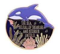 Leraverppy Enamel Pin,The Sea So Full of Treasure And Stories Untold Lapel Pin,Blue Whale In The Ocean Scene Badge,Gift For Students Teens Family,Denim Jacket,Canvas Bag,Backpack Accessory,DIY Decor