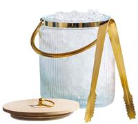 Le'raze Glass Ice Bucket with Airtight Lid, Ice Tong and Handle. 3L Ribbed Ice Bucket for Cocktail Bar, Wine, Home Bar Accessories, Parties, Champagne Bucket. Glass Ice Buckets