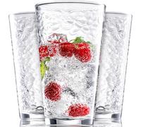 Le'raze Set of 10 Hammered Glass Cups, Clear Heavy Base Drinking Glasses