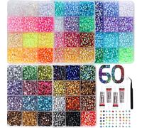 LERBOU 24000Pcs Bedazzling Kit for 60 Colors Rhinestones with 5 Box Diamond Art, 4mm Flatback Gems with 4×10ml B7000 Jewelry Glue Tweezers & Pickup Pen, Perfect for Nail Art, Crafting, Clothing