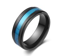LerchPhi 8MM Mens Wedding Band Black Zirconium Ring KOA Wood Inlay Stepped Edge Unisex Promise Ring for Him and Her, Metal, Turquoise