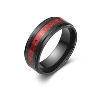 LerchPhi 8MM Mens Wedding Band Black Zirconium Ring KOA Wood Inlay Stepped Edge Unisex Promise Ring for Him and Her, Metal, Fire Opal