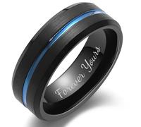 LerchPhi Tungsten Wedding Band for Men, Engraved and Customizable Promise Rings for Him and Her, Width 6MM 8MM Size 6-14, Center Grooved Beveled Edge, Comfort Fit, Metal, No Gemstone