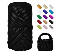LEREATI 250g Jumbo Arm Knitting Yarn for Crochet Bag, Thick Metallic Giant Tube Chunky Yarn for Hand Knitting Basket, Pet Bed, DIY Crafts, Home Decoration (Bright Black)