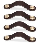 LEREATI 4pcs Leather Drawer Handles Drawer Knobs Kitchen Cupboard Handles, Faux Leather Drawer Pulls for Cupboards, Wardrobe, Dresser, Closet (Dark Brown, 160mm Hole Center)