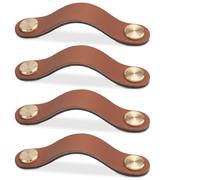 LEREATI 4pcs Leather Drawer Handles Drawer Knobs Kitchen Cupboard Handles Faux Leather Drawer Pulls, Door Knobs for Cupboards, Wardrobe, Dresser, Closet (Light Coffee, 128mm Hole Center)