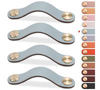 LEREATI 4pcs Leather Drawer Handles Drawer Knobs Kitchen Cupboard Handles, Faux Leather Drawer Pulls for Cupboards, Wardrobe, Dresser, Closet (Blue, 160mm Hole Center)