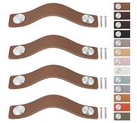 LEREATI 4pcs Leather Handles, Square Faux Leather Drawer Pulls Anti-Collision Cupboard Handles, Drawer Knobs for Kitchen Cabinet Wardrobe Dresser Closet (for 128mm Hole Pitch, Silver + Light Coffee)