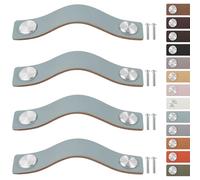 LEREATI 4pcs Leather Handles, Square Faux Leather Drawer Pulls Anti-Collision Cupboard Handles, Drawer Knobs for Kitchen Cabinet, Wardrobe, Dresser, Closet (for 128mm Hole Pitch, Silver + Blue)