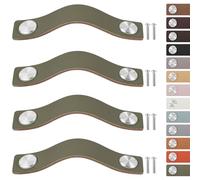 LEREATI 4pcs Leather Handles, Square Faux Leather Drawer Pulls Anti-Collision Cupboard Handles, Drawer Knobs for Kitchen Cabinet, Wardrobe, Dresser, Closet (for 128mm Hole Pitch, Silver + Green)