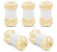 LEREATI 5 Pack Satin Ribbon Yarn for Crocheting, Single-Sided Polyester Crochet Tape T-Shirt Yarn for Crochet Bag, Baskets, Flower Bouquet, Wrapping, Home Decor (Cream Yellow)