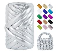 LEREATI 500g Jumbo Arm Knitting Yarn for Crochet Bag, Thick Metallic Giant Tube Chunky Yarn for Hand Knitting Basket, Pet Bed, DIY Crafts, Home Decoration (Silver)