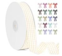 LEREATI Beige Gingham Ribbon 20mm x 45m Vintage Checkered Plaid Tartan Ribbon Polyester Cloth Fabric Woven Edge, Party Supplies for Presents Wrapping, Bows, DIY Crafts, Wedding Decoration