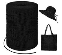 LEREATI Black Raffia Yarn for Crochet Bags, 1.5mm x 300m Round String Raffia Ribbon for Gift Wrapping, Raffia Paper Ribbon Yarn for Crocheting Sun Hat, Bag, DIY Crafts, Holiday Decoration