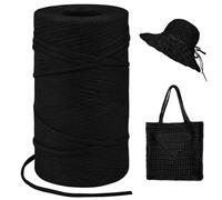 LEREATI Black Raffia Yarn for Crochet Bags, 3mm x 300m Flat String Raffia Ribbon for Gift Wrapping, Raffia Paper Ribbon Yarn for Crocheting Sun Hat, Bag, DIY Crafts, Holiday Decoration