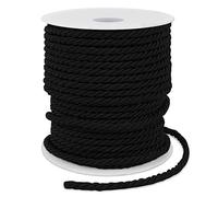 LEREATI Black Twisted Cord Rope 3mm x 25m, 3-Ply Polyester Cord Soft Craft Rope Satin Cord Trim, Decorative Twisted Macrame Cord for DIY Craft Curtain Tieback Honor Cord Gift Bags Home Decor