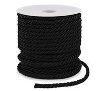 LEREATI Black Twisted Cord Rope 5mm x 25m, 3-Ply Polyester Cord Soft Craft Rope Satin Cord Trim, Decorative Twisted Macrame Cord for DIY Craft Curtain Tieback Honor Cord Gift Bags Home Decor