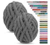 LEREATI Chunky Chenille Yarn for Crocheting 2 Pack Hand Knitting Yarn 226g / 15.6m Thick Tie Dye Fuzzy Yarn Jumbo Finger Knitting Yarn for Arm Knitting Blanket Bag Cushion (Dark Gray)