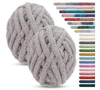 LEREATI Chunky Chenille Yarn for Crocheting 2 Pack Hand Knitting Yarn 226g / 15.6m Thick Tie Dye Fuzzy Yarn Jumbo Finger Knitting Yarn for Arm Knitting Blanket Bag Cushion (Light Gray)