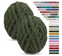 LEREATI Chunky Chenille Yarn for Crocheting 2 Pack Hand Knitting Yarn 226g / 15.6m Thick Tie Dye Fuzzy Yarn Jumbo Finger Knitting Yarn for Arm Knitting Blanket Bag Cushion (Green)