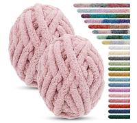 LEREATI Chunky Chenille Yarn for Crocheting 2 Pack Hand Knitting Yarn 226g / 15.6m Thick Tie Dye Fuzzy Yarn Jumbo Finger Knitting Yarn for Arm Knitting Blanket Bag Cushion (Pink)