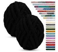 LEREATI Chunky Chenille Yarn for Crocheting 2 Pack Hand Knitting Yarn 226g / 15.6m Thick Tie Dye Fuzzy Yarn Jumbo Finger Knitting Yarn for Arm Knitting Blanket Bag Cushion (Black)