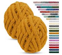 LEREATI Chunky Chenille Yarn for Crocheting 2 Pack Hand Knitting Yarn 226g / 15.6m Thick Tie Dye Fuzzy Yarn Jumbo Finger Knitting Yarn for Arm Knitting Blanket Bag Cushion (Turmeric)
