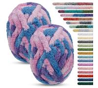 LEREATI Chunky Chenille Yarn for Crocheting 2 Pack Hand Knitting Yarn 226g / 15.6m Thick Tie Dye Fuzzy Yarn Jumbo Finger Knitting Yarn for Arm Knitting Blanket Bag Cushion (Blue Purple)